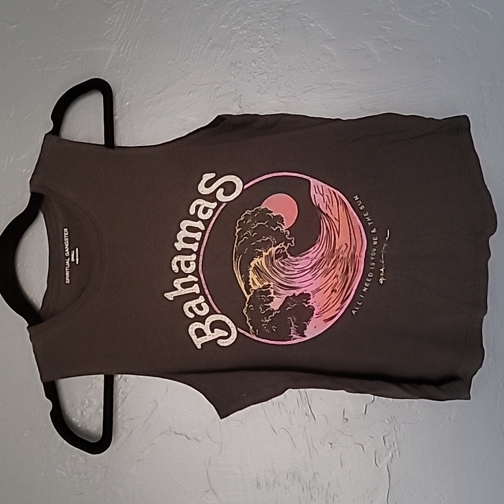 Spiritual Gangster Bahamas Wave Graphic Tank with Pink & Gold Print